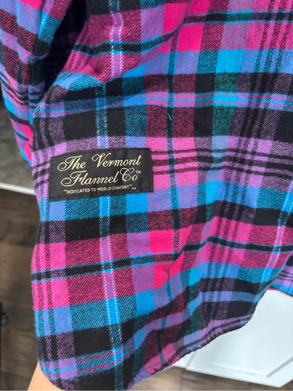 The Vermont Flannel Co. Plaid Shirt in Hot Pink, Teal & Black- Small - Picture 4 of 5